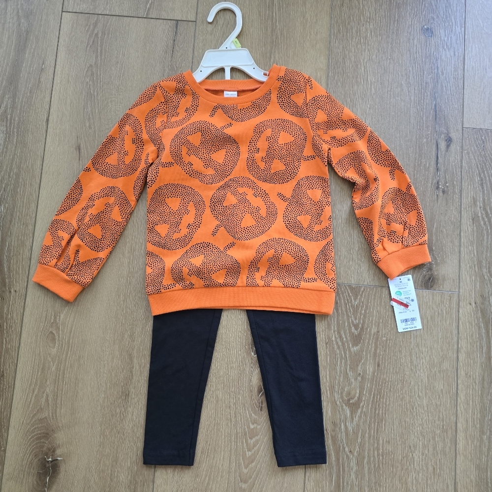 Nwt Halloween Pumpkin Set Crewneck With Black Leggings